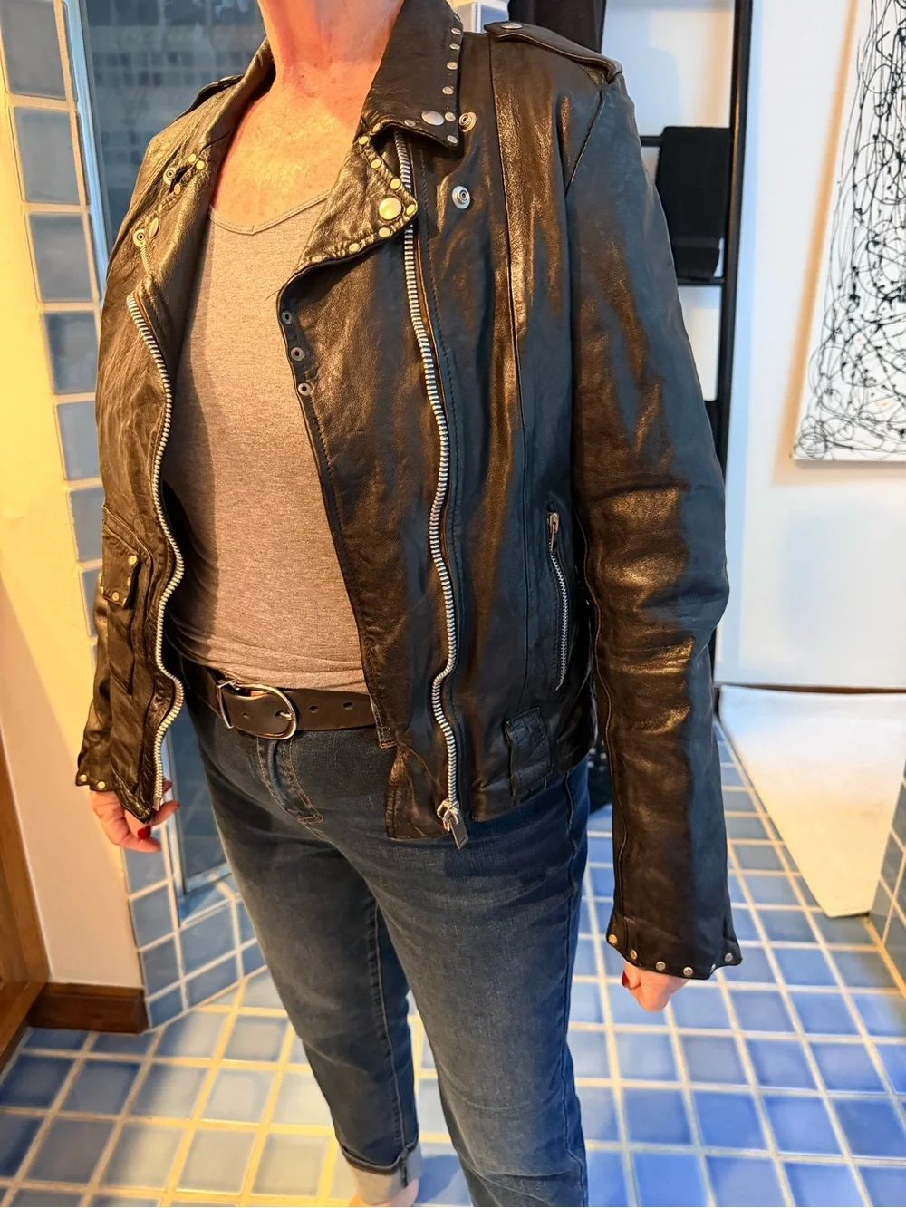 Golden Goose Black Leather Biker Jacket with Silver Hardware - Picture 3 of 13